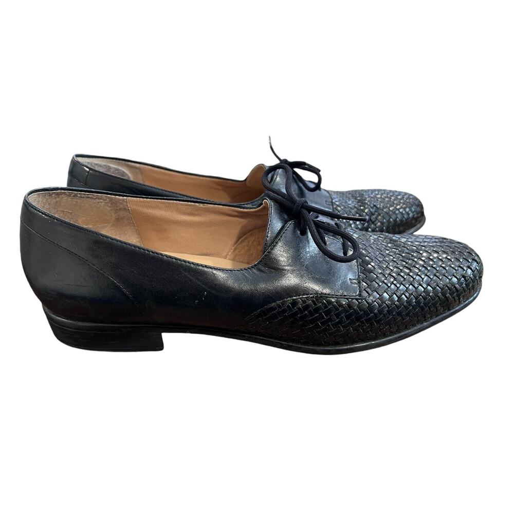 Vintage TROTTERS LILA Woven Leather Black Oxford Shoes Flats 9.5 S (AAA) - Picture 11 of 12